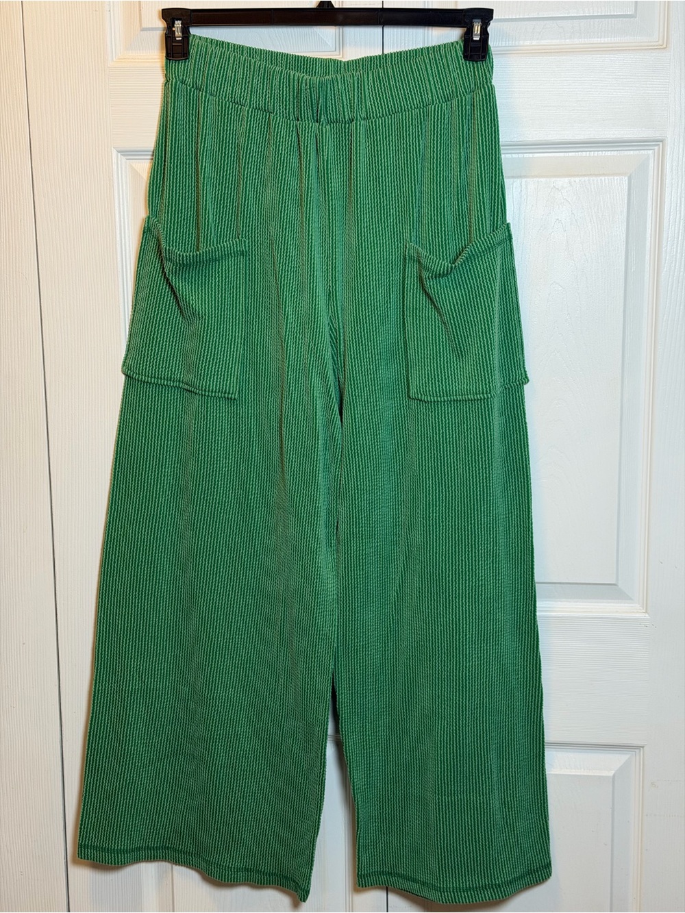 BiBi Green Textured Wide Leg Cargo Pants XL High Rise Stretch Pull On
